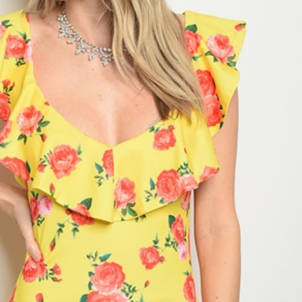 Last One @ SMALL YELLOW FLORAL RUFFLE DRESS - Picture 3 of 4